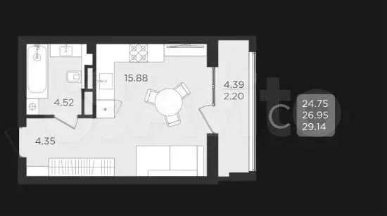 Квартира-студия, 26,9 м, 5/9 эт. - Фото 1