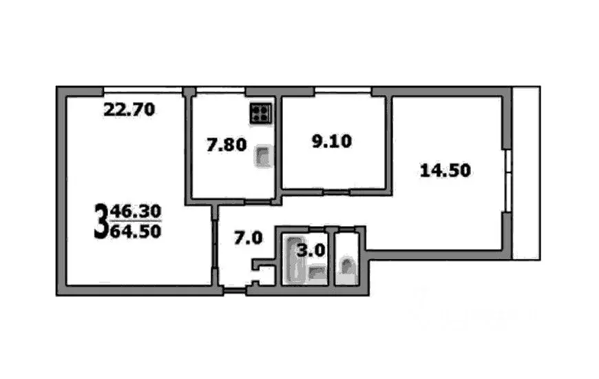 3-к кв. Москва Фестивальная ул., 39К1 (64.5 м) - Фото 1