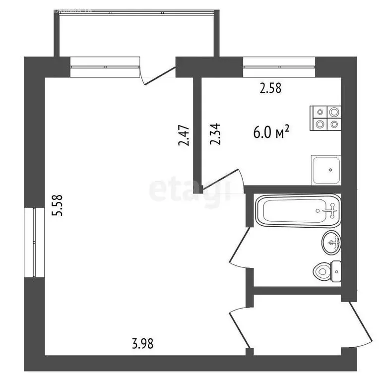 2-комнатная квартира: Белгород, Студенческая улица, 11 (31 м) - Фото 0