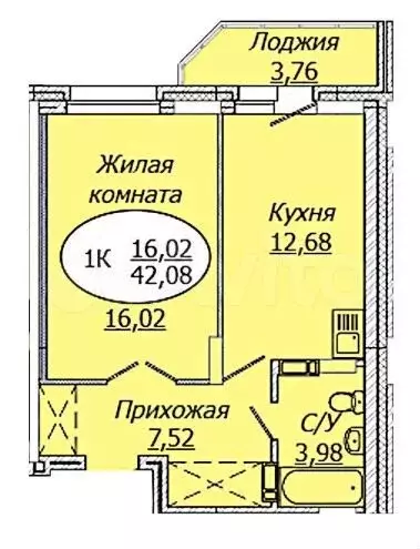 1-к. квартира, 42,1 м, 2/25 эт. - Фото 0