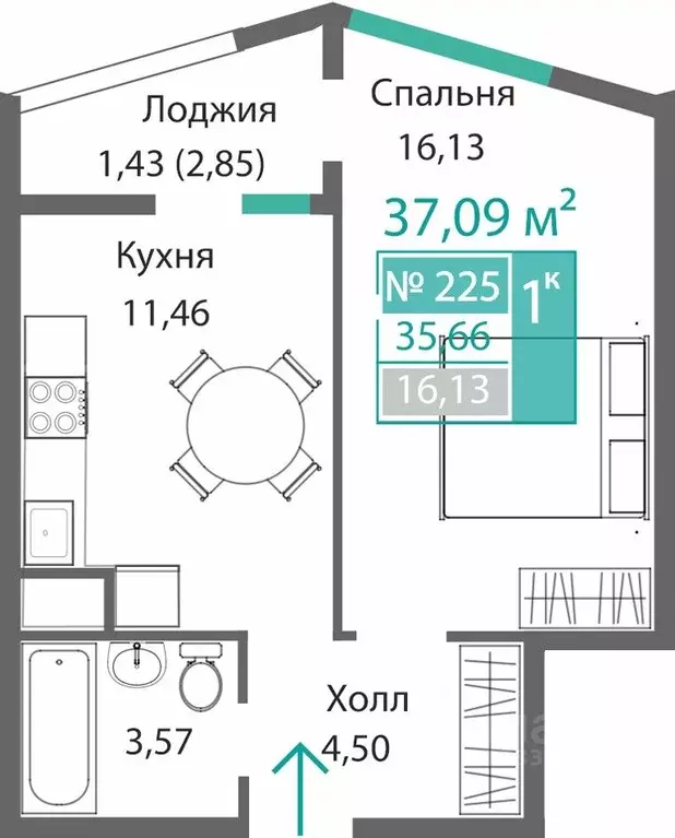1-к кв. Крым, Симферополь Барбарис жилой комплекс (37.09 м) - Фото 0