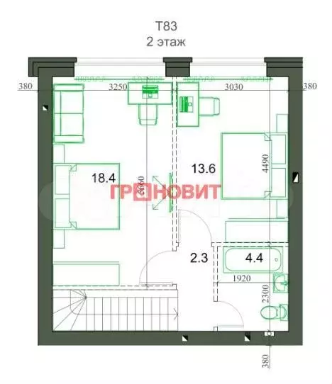 3-к. квартира, 83,1 м, 2/2 эт. - Фото 0