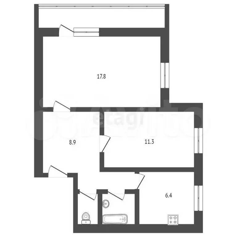 2-к. квартира, 47,9 м, 3/9 эт. - Фото 1