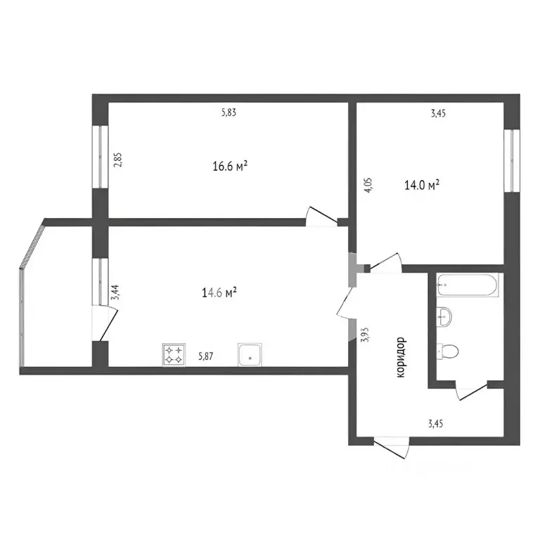2-к кв. Ханты-Мансийский АО, Сургут ул. Иосифа Каролинского, 16 (68.6 ... - Фото 2