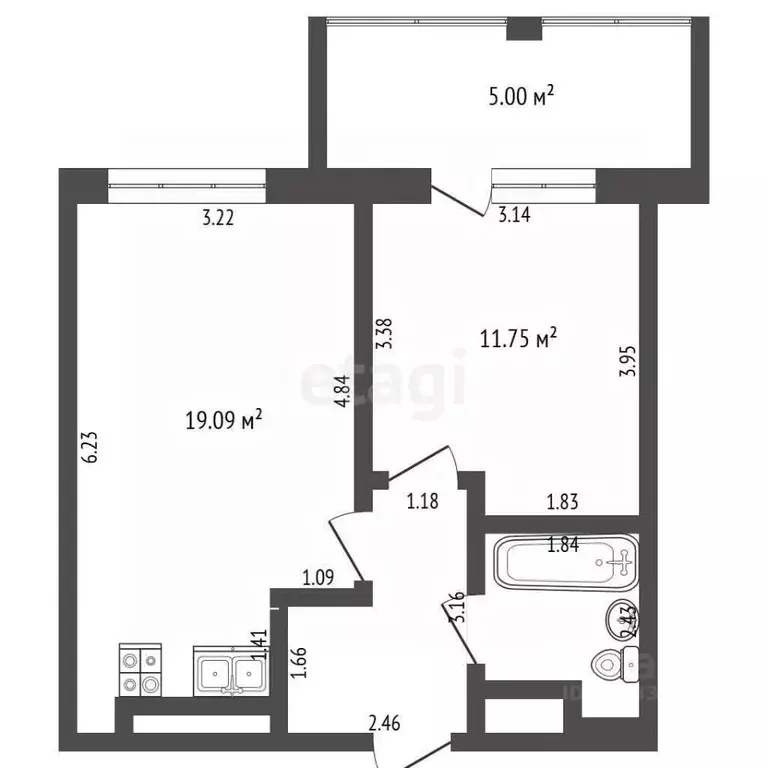 1-к кв. Тюменская область, Тюмень ул. Вьюжная, 15 (40.0 м) - Фото 2