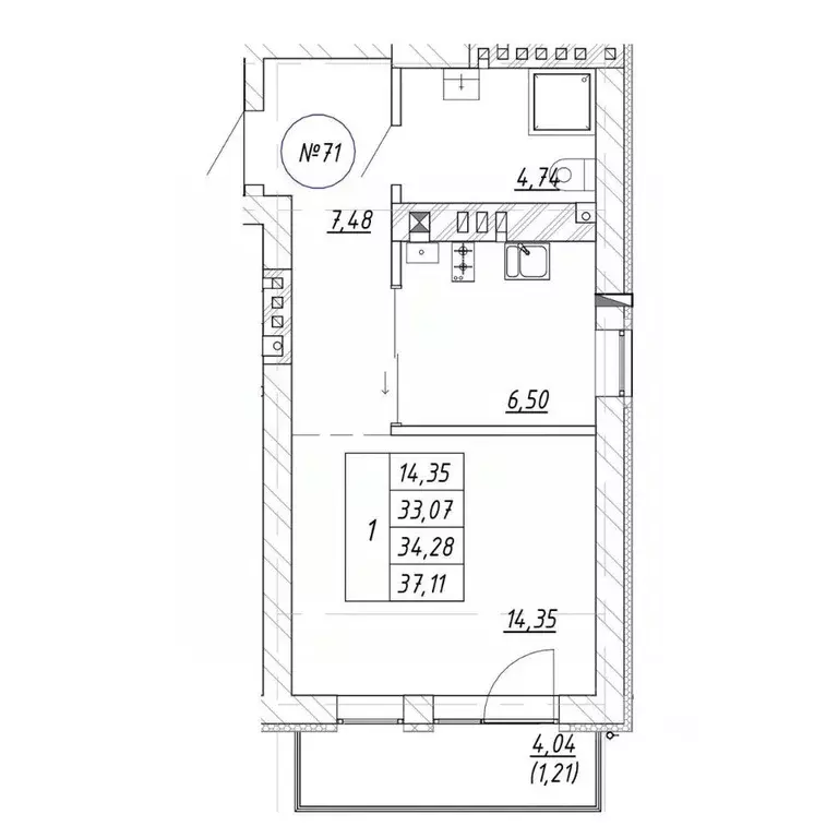 1-к кв. Калининградская область, Зеленоградск  (37.11 м) - Фото 1