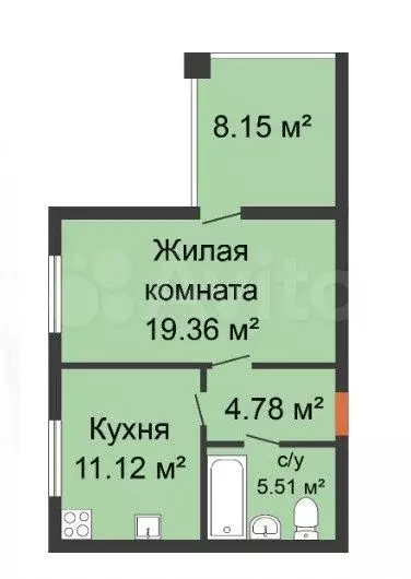 1-к. квартира, 50,6 м, 6/8 эт. - Фото 0