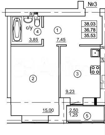 1-к. квартира, 36,8 м, 1/9 эт. - Фото 1