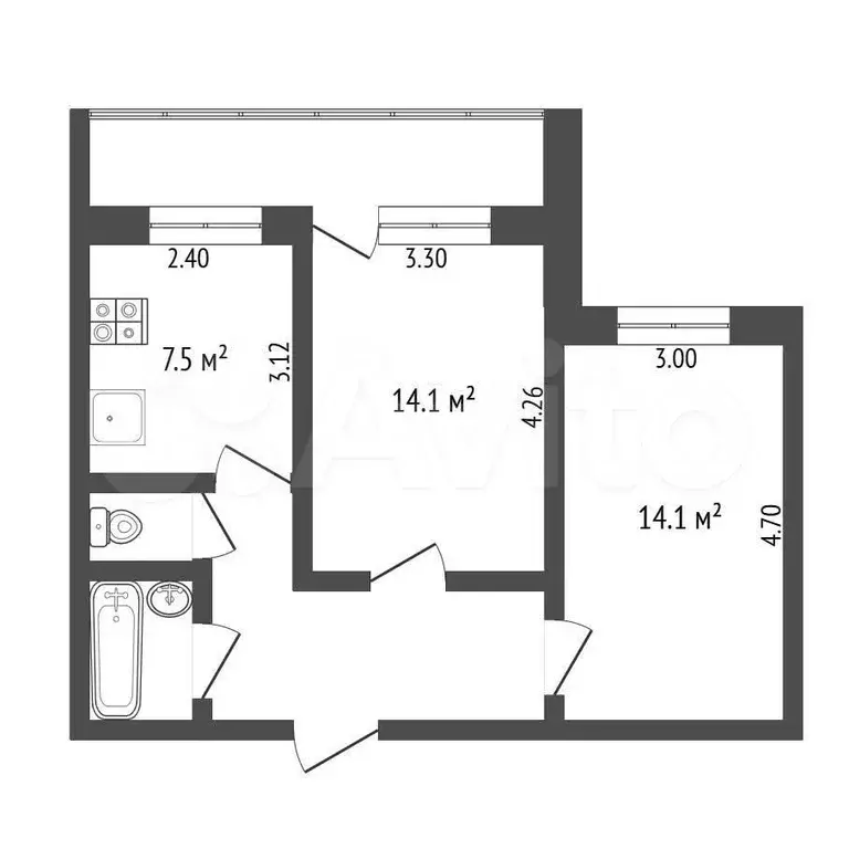 2-к. квартира, 46 м, 2/9 эт. - Фото 1