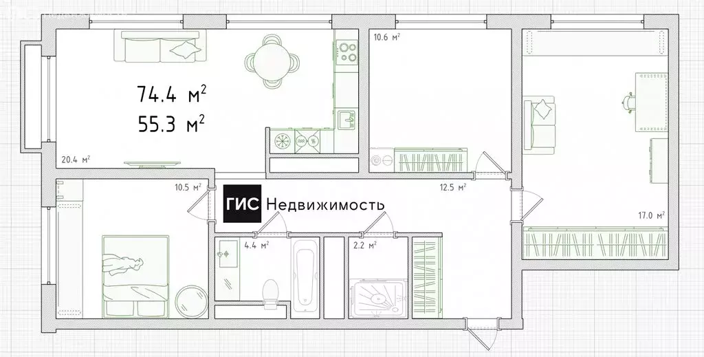 3-комнатная квартира: Новосибирск, улица Владимира Заровного, 42 (77 ... - Фото 1