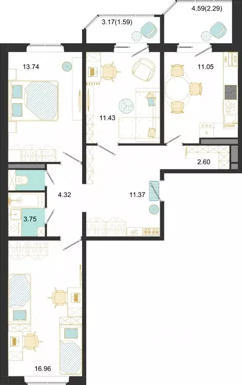 3-к кв. Московская область, Домодедово ул. Текстильщиков, 45 (79.1 м) - Фото 1