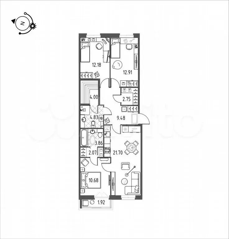 3-к. квартира, 85 м, 1/10 эт. - Фото 0