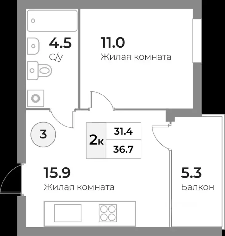 2-к кв. Калининградская область, Зеленоградск  (36.7 м) - Фото 1