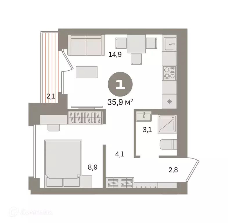 Продаётся 1-к квартира, 35.93 м - Фото 0