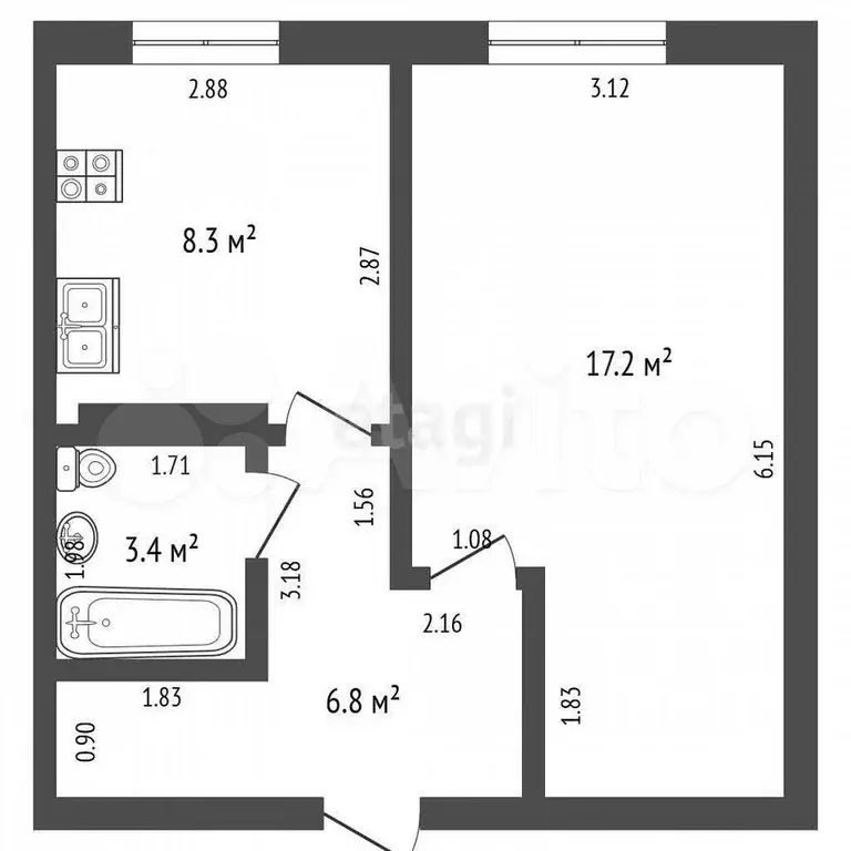 1-к. квартира, 35,7 м, 9/9 эт. - Фото 1
