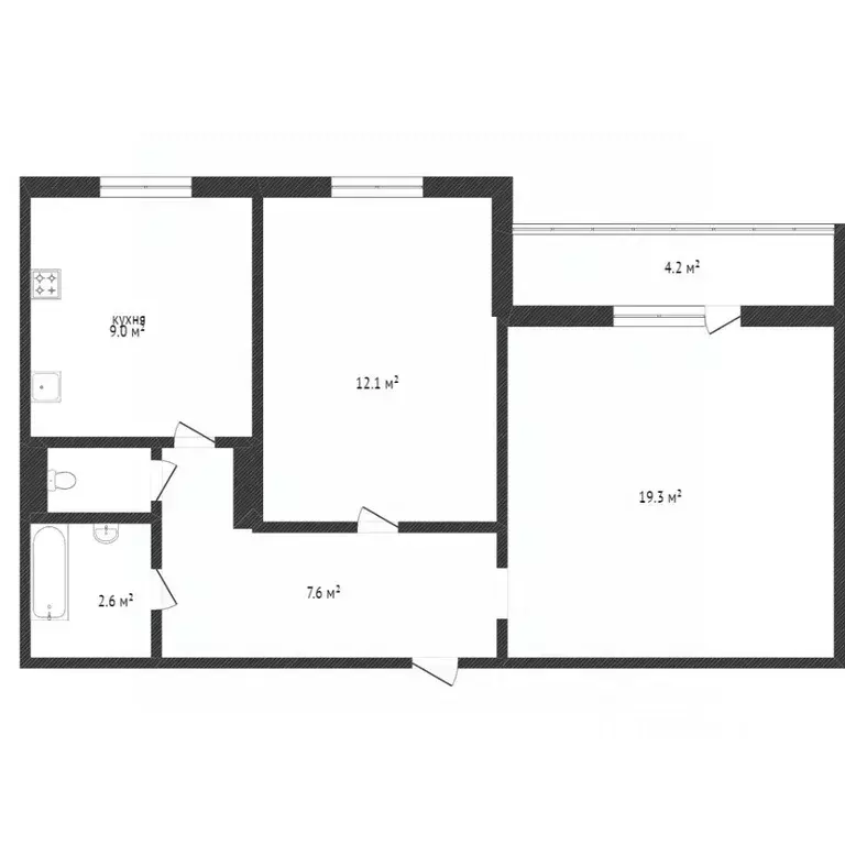 2-к кв. Тюменская область, Тобольск 9-й мкр, 30 (51.3 м) - Фото 1