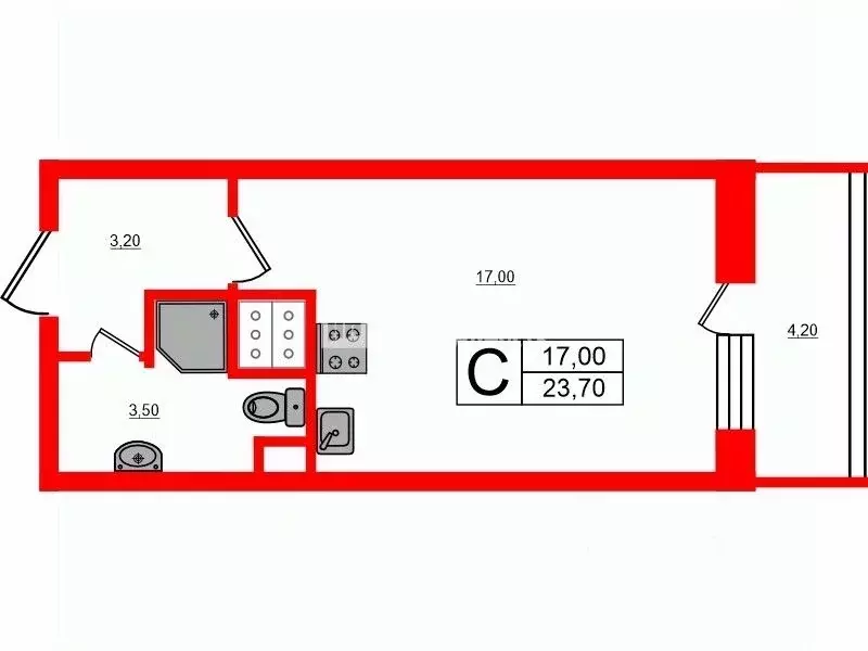 Студия Санкт-Петербург просп. Ветеранов, 169к3 (23.7 м) - Фото 2