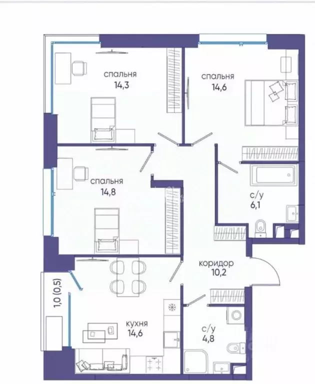 3-к кв. Москва 6-й кв-л, Остров жилой комплекс, 12к6 (81.0 м) - Фото 2