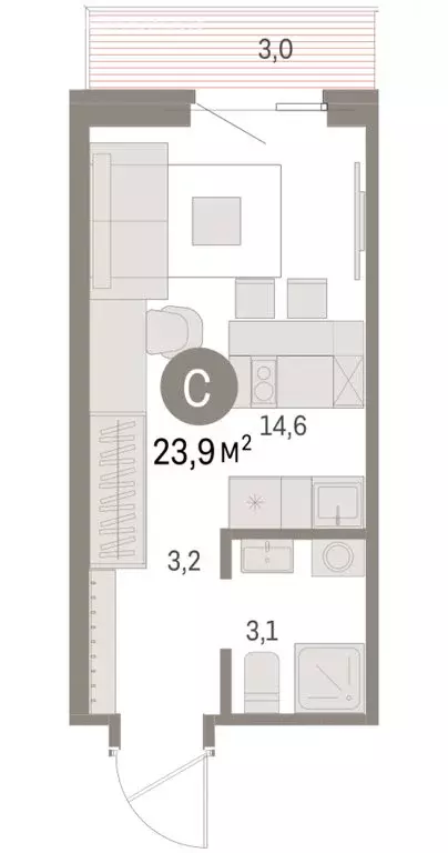 Квартира-студия: Курган, жилой район Центральный, ЖК Дом Кино (23.91 ... - Фото 1