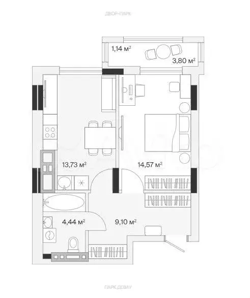 1-к. квартира, 43 м, 5/7 эт. - Фото 0