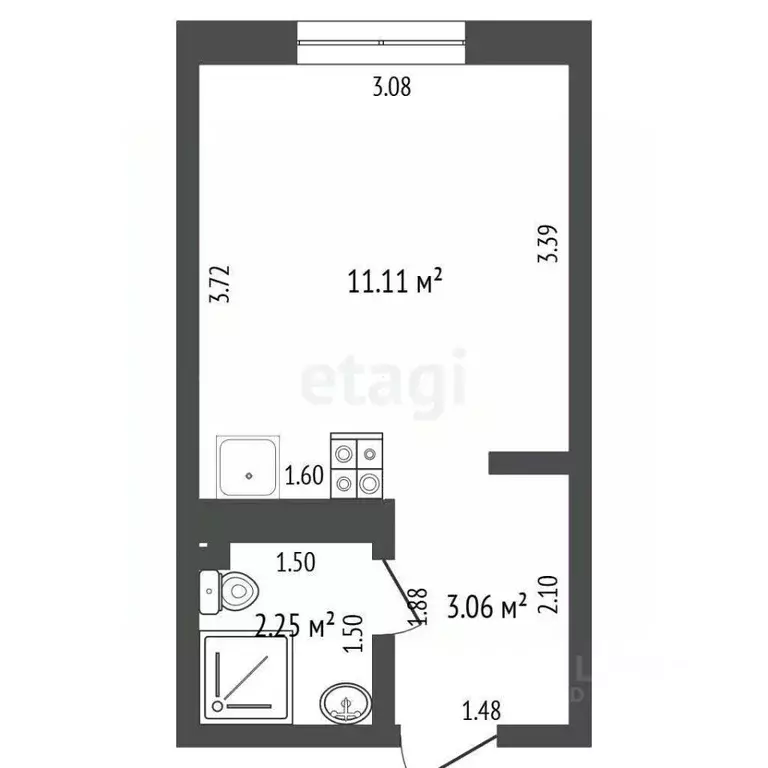 Студия Тюменская область, Тюмень ул. 30 лет Победы, 76 (16.5 м) - Фото 2