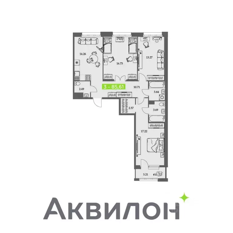 3-к кв. Архангельская область, Архангельск Троицкий просп., 110 (85.61 ... - Фото 0