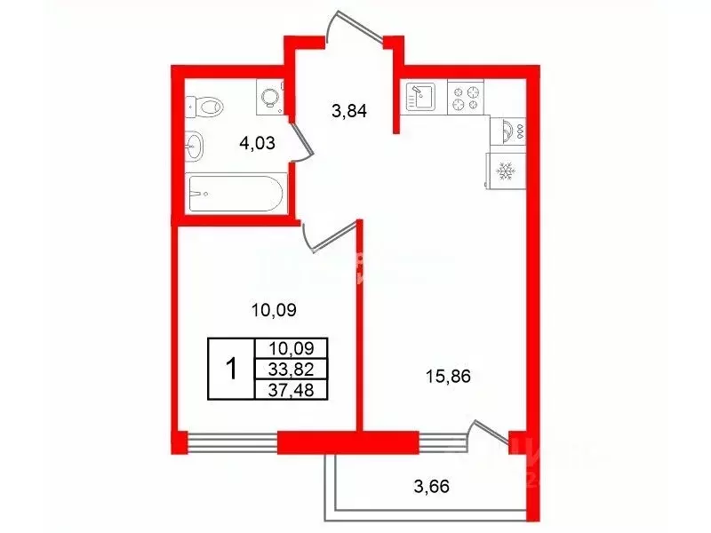 1-к кв. Ленинградская область, Всеволожский район, пос. Бугры ул. ... - Фото 2
