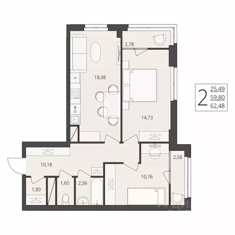 2-к кв. Волгоградская область, Волгоград ул. Степана Разина, 25/1 ... - Фото 0