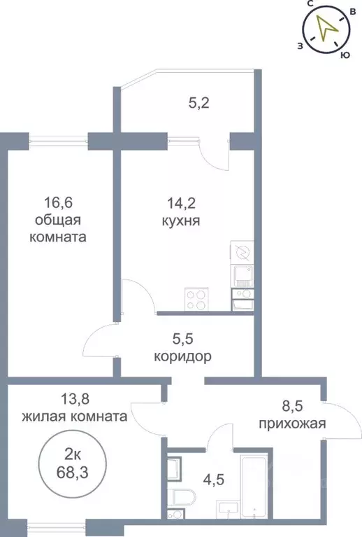 2-к кв. Ханты-Мансийский АО, Нефтеюганск 5-й мкр, 39 (68.3 м) - Фото 0