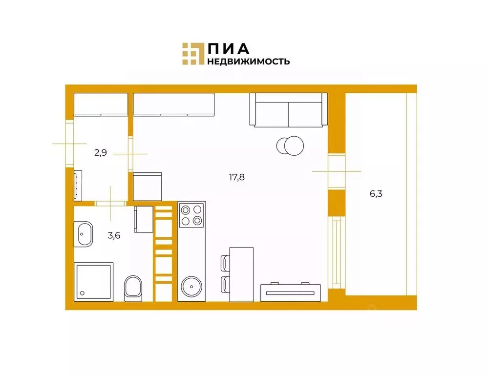 Студия Санкт-Петербург ул. Ультрамариновая, 8 (24.3 м) - Фото 2