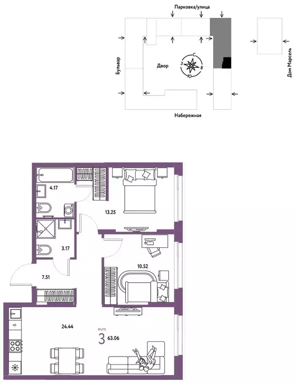 3-к кв. Тюменская область, Тюмень Береговая ул., 100к2 (63.06 м) - Фото 1