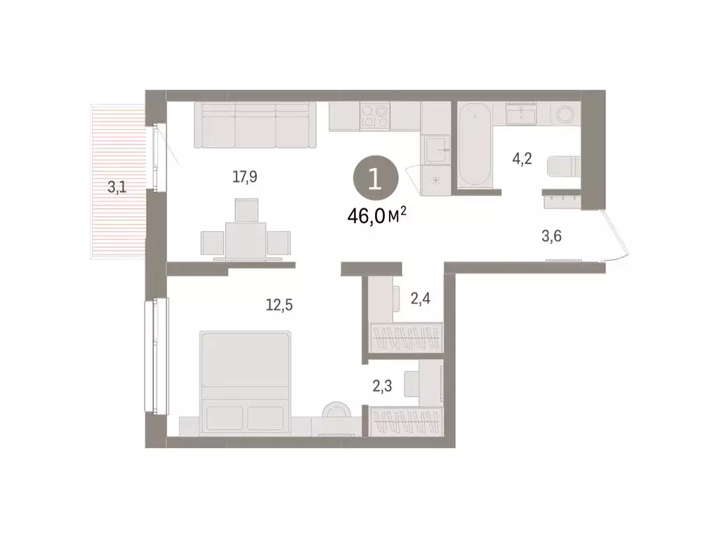 1-комнатная квартира: Челябинская область, Сосновский муниципальный ... - Фото 2