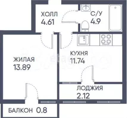 1-к. квартира, 40 м, 6/10 эт. - Фото 0