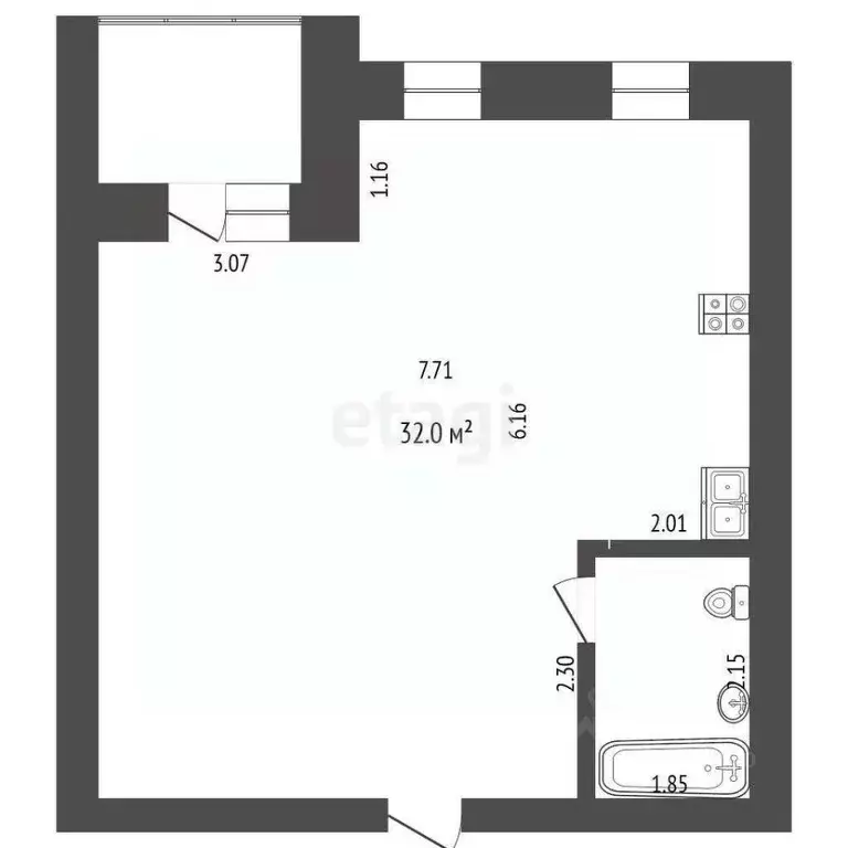 Студия Тюменская область, Тюмень Харьковская ул., 68 (44.0 м) - Фото 1