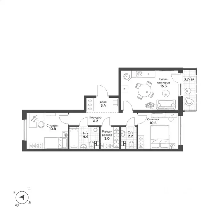 2-к кв. Свердловская область, Екатеринбург Солнечный жилрайон,  (58.7 ... - Фото 1