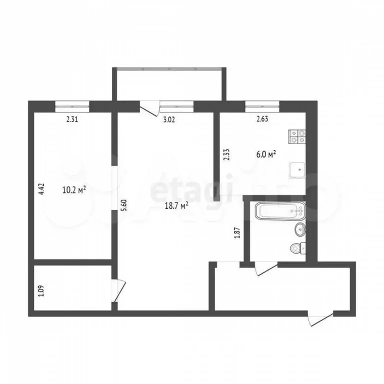 2-к. квартира, 45,1 м, 4/5 эт. - Фото 0