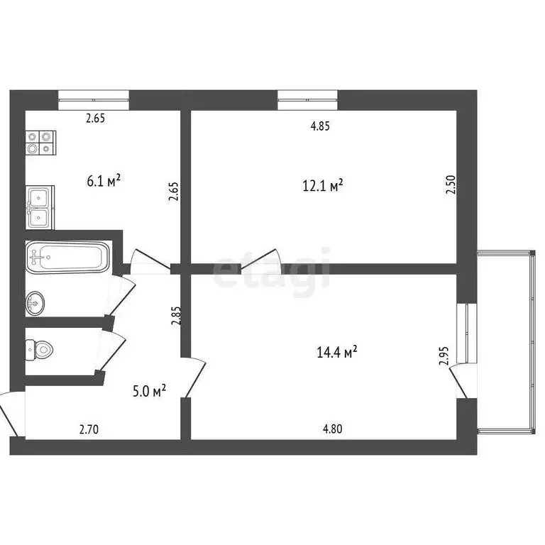 2-комнатная квартира: Орёл, Красноармейская улица, 11 (40.6 м) - Фото 1