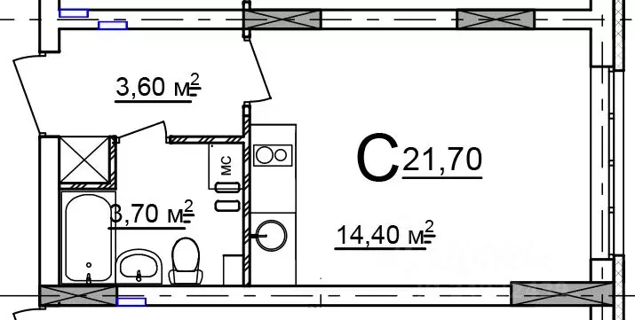 Студия Нижегородская область, Нижний Новгород 52-й кв-л,  (21.7 м) - Фото 0