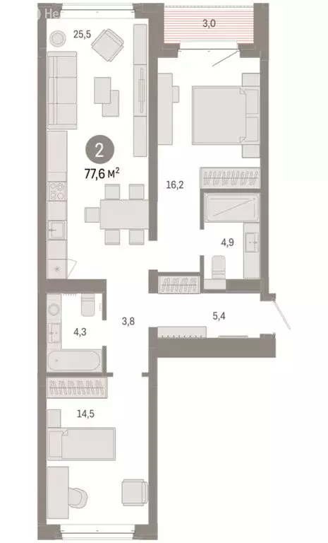 2-комнатная квартира: Тюмень, жилой комплекс На Минской (77.58 м) - Фото 1