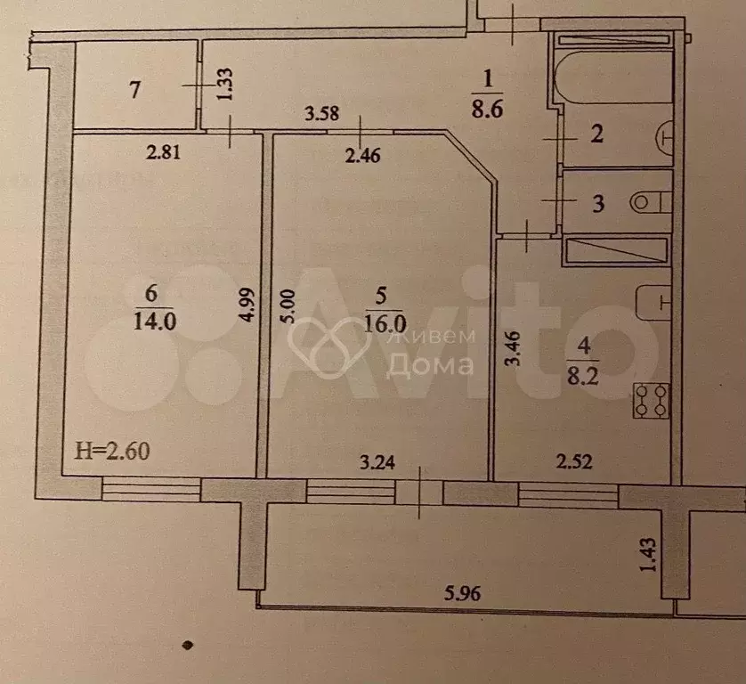 2-к. квартира, 57,8 м, 6/10 эт. - Фото 0