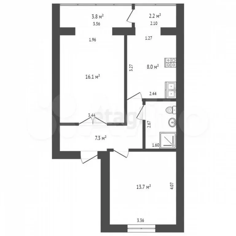 2-к. квартира, 49 м, 4/5 эт. - Фото 0