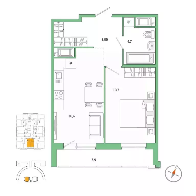 1-к кв. Санкт-Петербург наб. Реки Каменки, 11к1 (45.8 м) - Фото 0