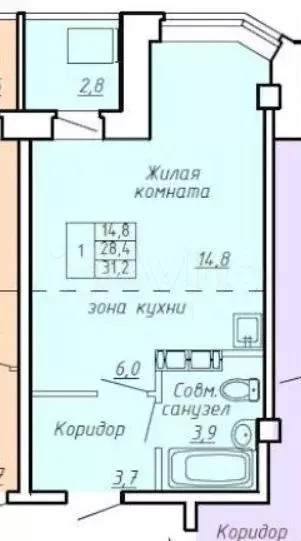 1-к. квартира, 31,2 м, 3/9 эт. - Фото 0