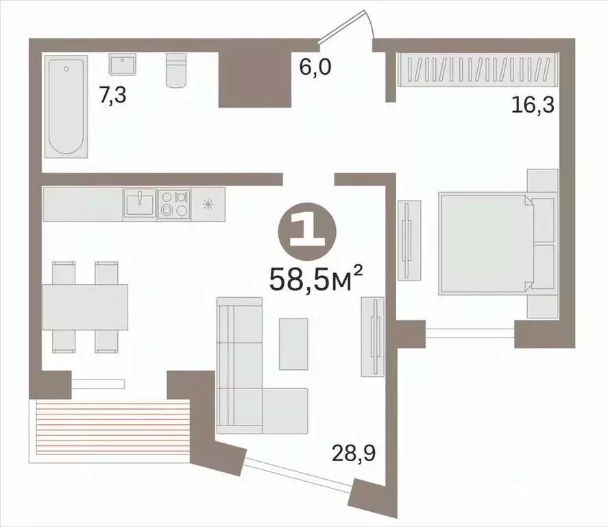 2-к кв. Тюменская область, Тюмень Харьковская ул., 68 (58.5 м) - Фото 2