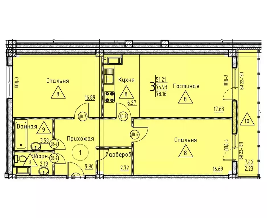 3-к кв. Пензенская область, Пенза ул. Генерала Глазунова, 11 (78.16 м) - Фото 1