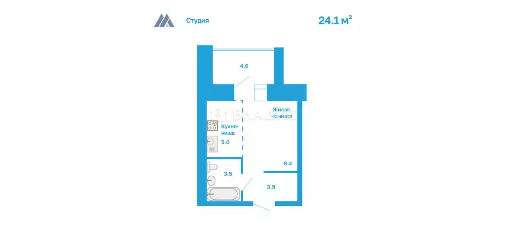 Квартира-студия: село Чигири, улица Василенко, 7/2 (24.1 м) - Фото 1