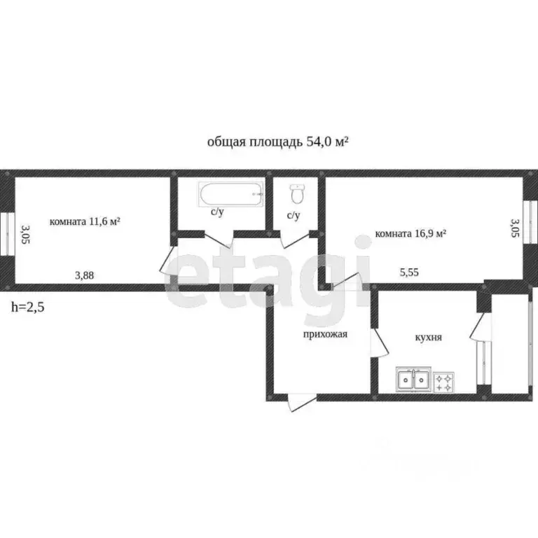 2-к кв. Ханты-Мансийский АО, Сургут ул. Энергетиков, 13 (53.4 м) - Фото 2