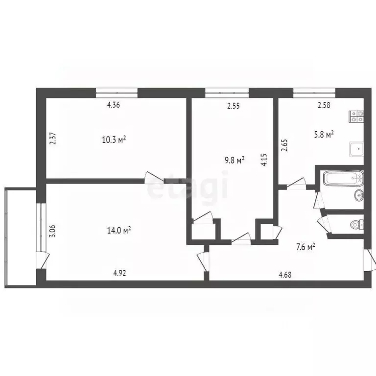 3-к кв. Хабаровский край, Хабаровск просп. 60-летия Октября, 84 (52.1 ... - Фото 2