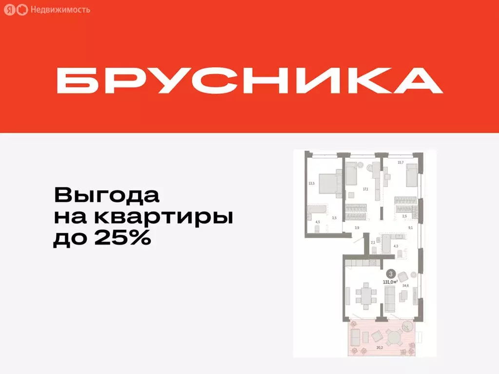 3-комнатная квартира: Тюмень, жилой комплекс На Минской (130.97 м) - Фото 0