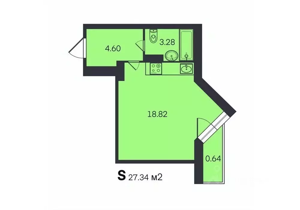Студия Ярославская область, Ярославль ул. Брагинская, 18к2 (27.0 м) - Фото 0